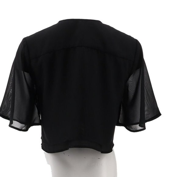 NWT COLLEEN LOPEZ CHIFFON FLUTTER SLEEVE CROPPED TOPPER BLACK XS - Picture 4 of 11